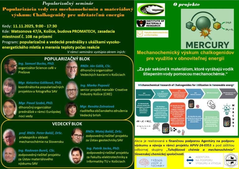 Veda pre udržateľnú energiu: Príďte na seminár o chalkogenidoch a mechanochémii v Košiciach!